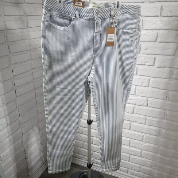NWT Denver Hayes Hi Rise Skinny Crop Ladies Size 18 Blue & White Stripe Pants - Picture 1 of 14